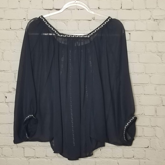 Lucky Brand Sheer Embroidered peasant Blouse - Picture 9 of 9